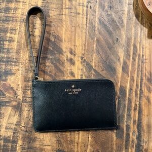 kate spade Black Leather Wristlet with Gold Accents